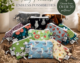 Bolsita con cremallera pequeña de 3x4,25 cm / Monedero pequeño / Cartera pequeña / Bolsita de regalo adorable / Divertidos estampados y temas de tela / Bolsita para auriculares