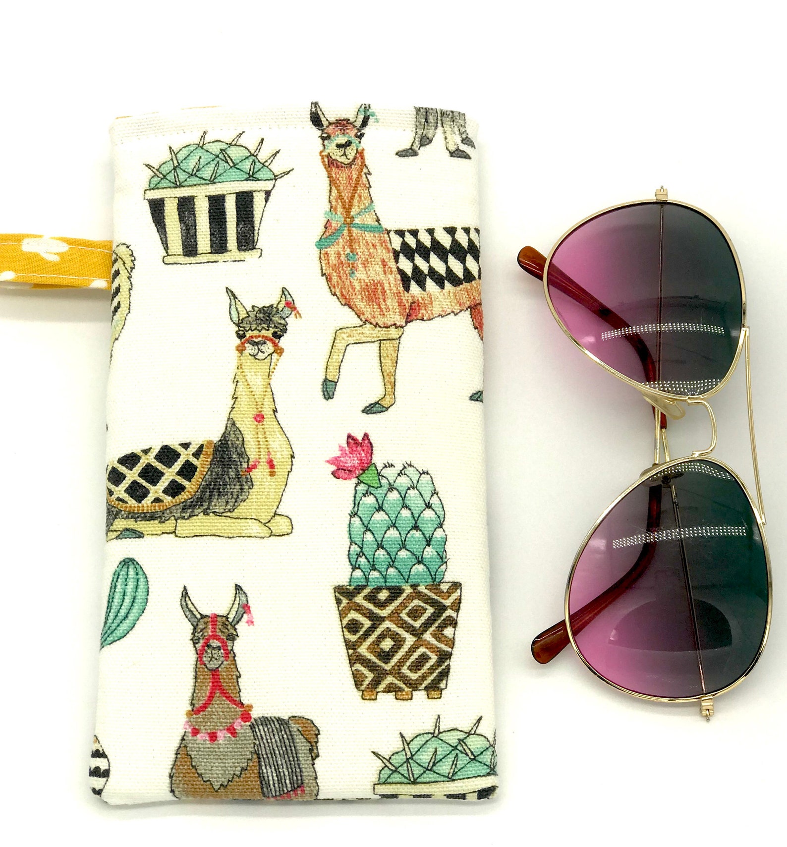 Llama Sunglass Case Fun Llamas or Cactus Print Eyeglass Case Etsy