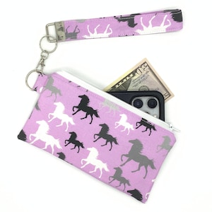 Cartera de cremallera de caballo bolso de teléfono con estampado de caballo amante de los caballos bolsa de cremallera amante de los caballos regalo ecuestre para su bolso de caballo con pulsera a juego