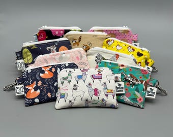 Zipper Coin Wallet Keychain | Small Handmade Pouch | Animal Purse for Cards Cash & Coins
