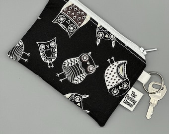 owl gift coin pouch for owl lover change purse owl theme black and white owl keychain zipper pouch bird lover purse organizer for her