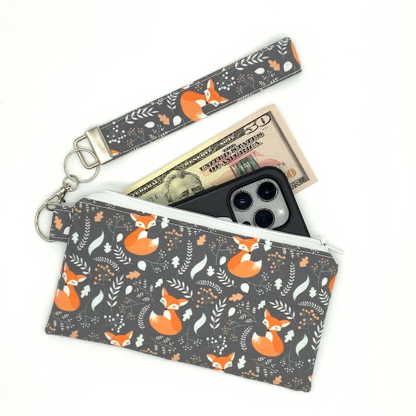 Fox zipper wallet fox lover zipper pouch fox theme wallet gift for her Fox purse with matching wristlet fox lover gift fox phone accessory