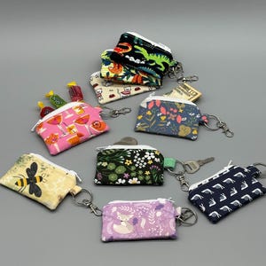 Tiny Micro Zipper Pouch Keychain Tiny Fabric Coin Purse Pill or earbud Holder Handmade in Fun Patterns