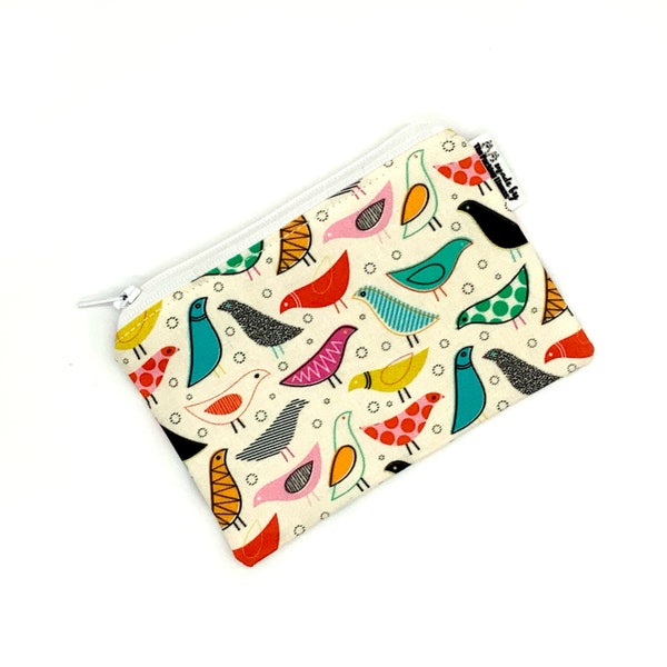 Bird lover change purse, bird wallet, cute bird print zipper pouch