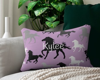 Horse theme pillow room decor for horse girl horse lover gift for her cute horse print pillow equestrian theme personalized horse pillow