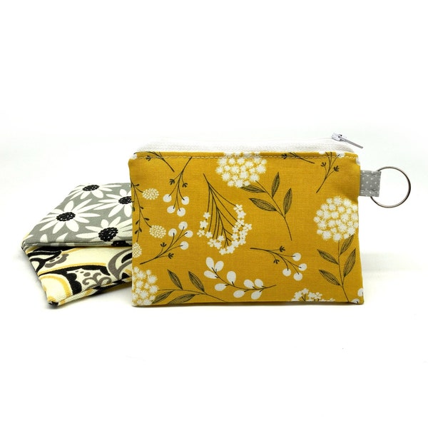 Cute change purse Floral change purse mustard yellow floral zipper pouch gray floral pouch coin purse floral print credit card wallet