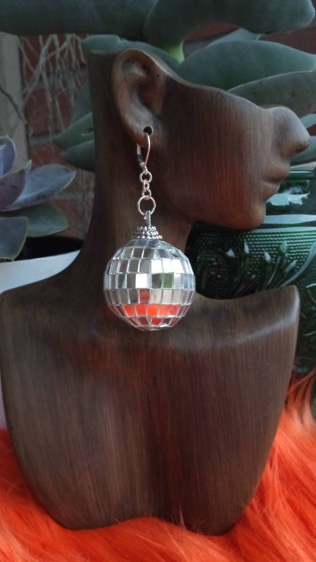 Disco ball earrings sterling silver Etsy