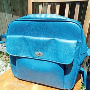 vintage 1970s blue carry on luggage