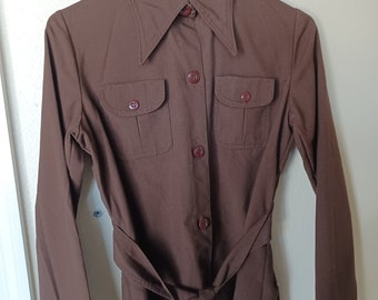 Vintage 1960s Small Brown button up Groovy