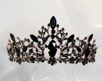 Black Crown Gothic Headdress gorgeous Queen Crown black crystal Vampire Headband Dance Headpiece Pagan Headpiece Tribal Headdress Tiaras