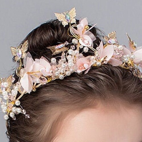 Child Tiara Gold Tiara Child Crown Wedding Tiara Blue Etsy