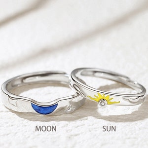 Couple Moon Sun Adjustable 925 Sterling Silver Ring,Simple Rings,Rings for gift, Adjustable Ring,Stacking Ring,Gift For Her