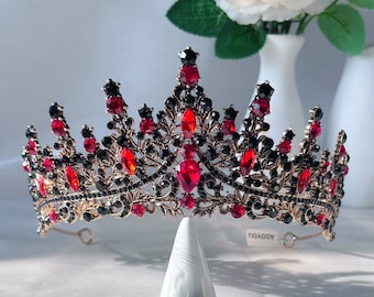 Black Crown Gothic Headdress gorgeous Queen Crown red crystal Vampire Headband Belly Dance Headpiece Pagan Headpiece Tribal Headdress Tiaras