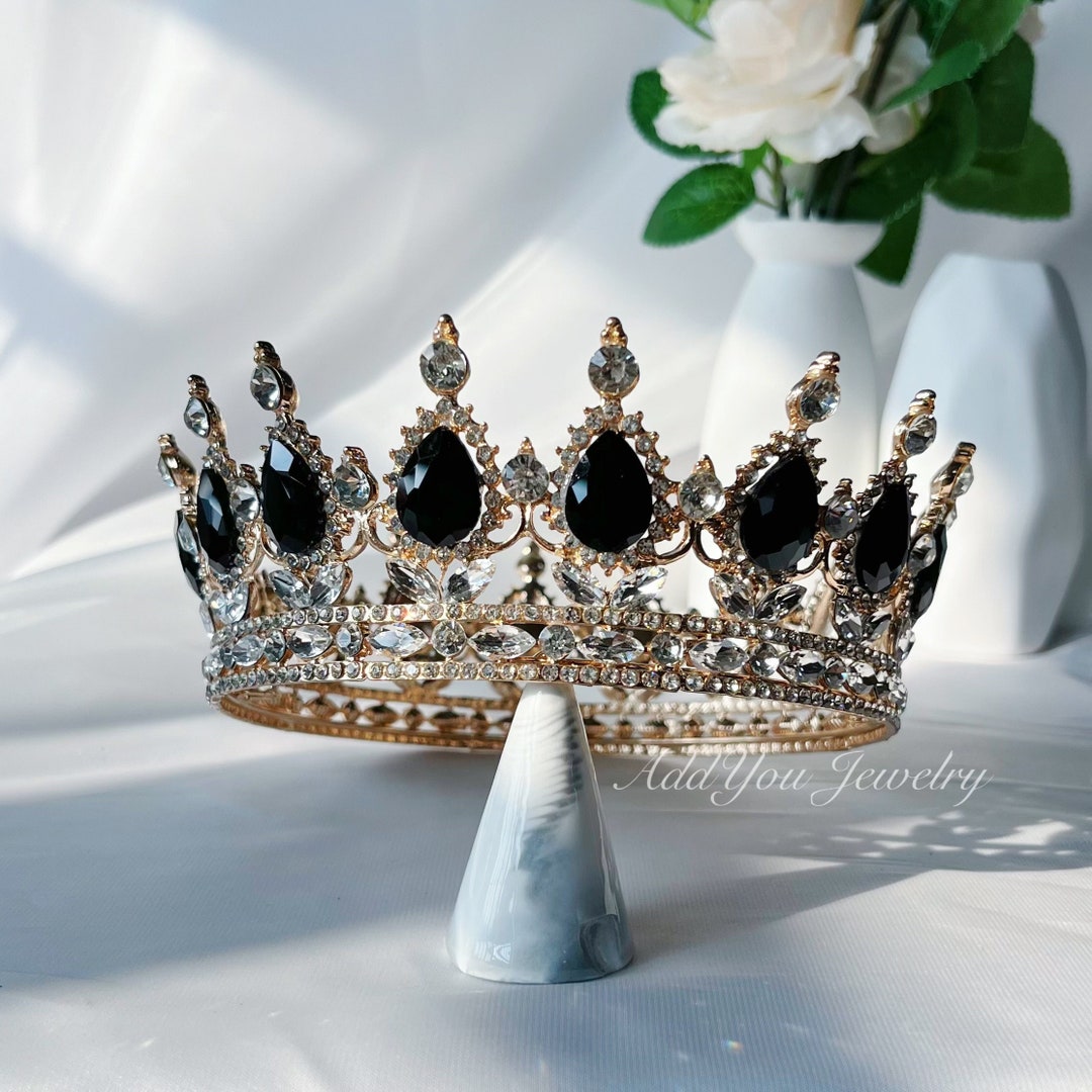 Gold Black Color Rhinestone Wedding Crowns Tiaras for Women, Hair