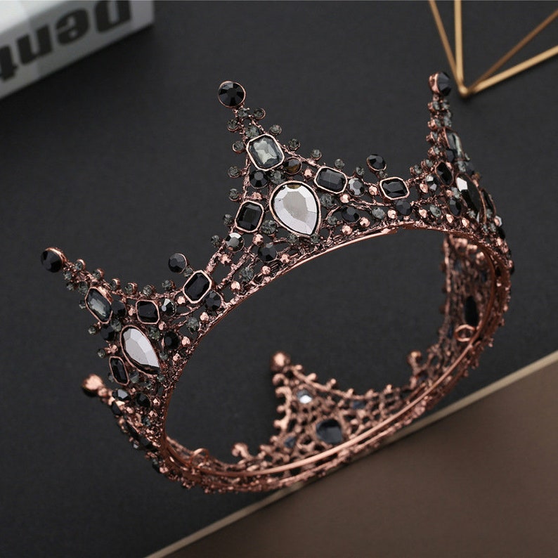 Black crystal wedding crown Gothic wedding crown Black