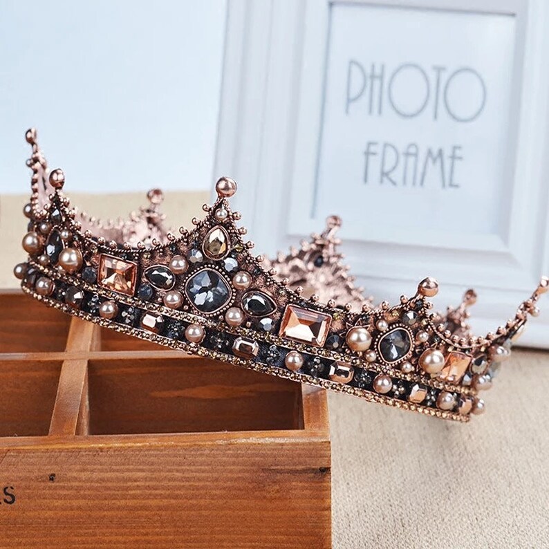 Black pearl crystal wedding crown Gothic wedding crown