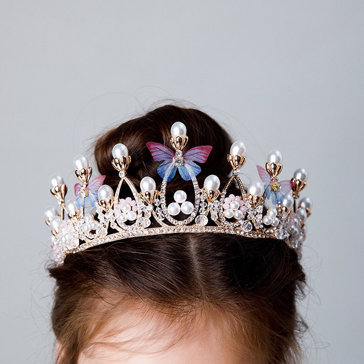 Child Tiara Gold Tiara Child Crown Wedding Tiara Blue Etsy