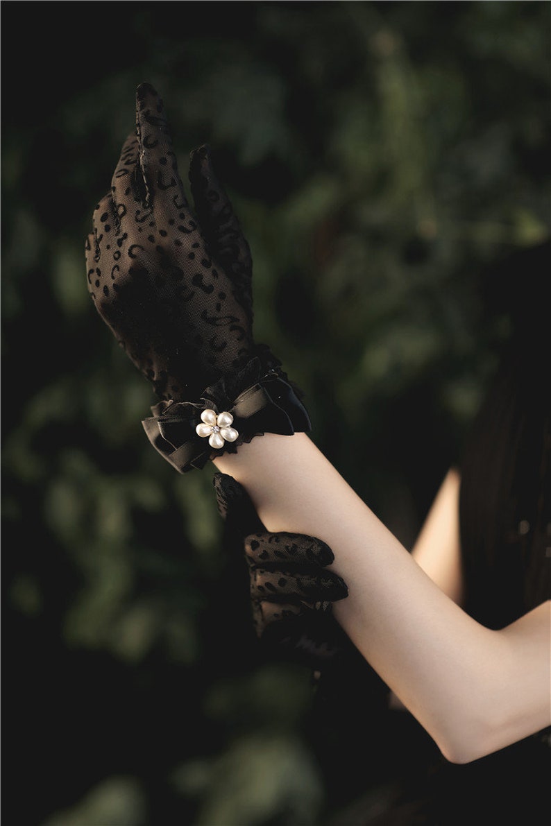 Leopard Black Pearl Gloves Transparent Gloves Trendy Opera Etsy