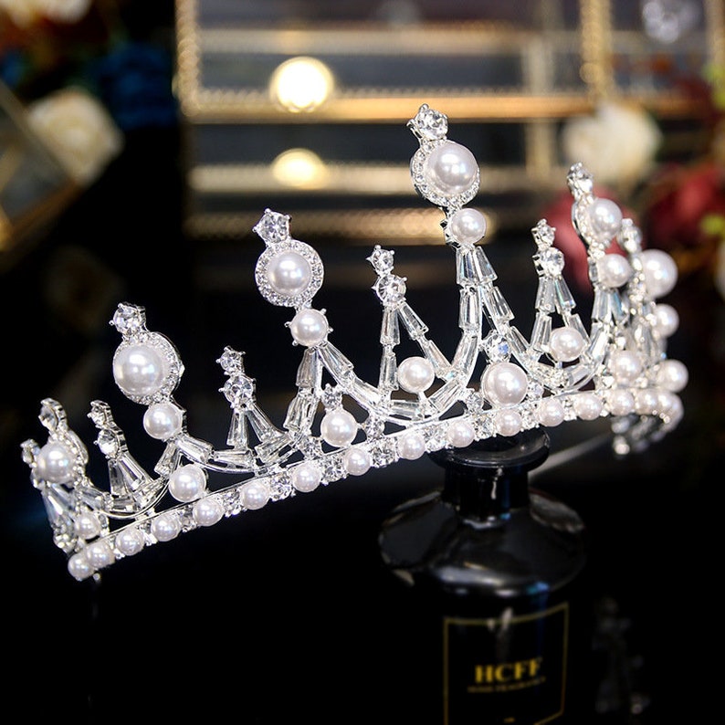 Pearl Adult Tiara Gold Tiaracrown Wedding Etsy