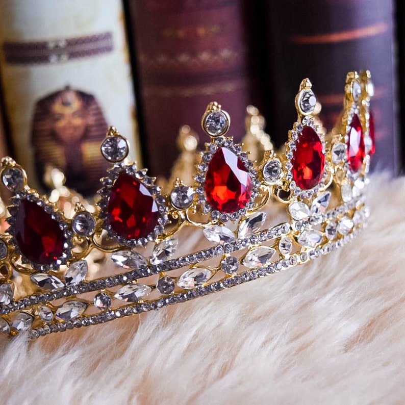 Gold Red Rhinestone Wedding Crowns and Tiaras for Women - Etsy