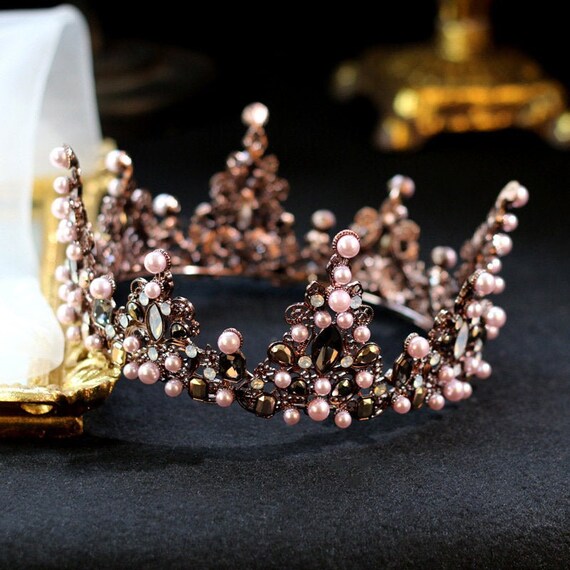 Black pearl crystal wedding crown Gothic wedding c