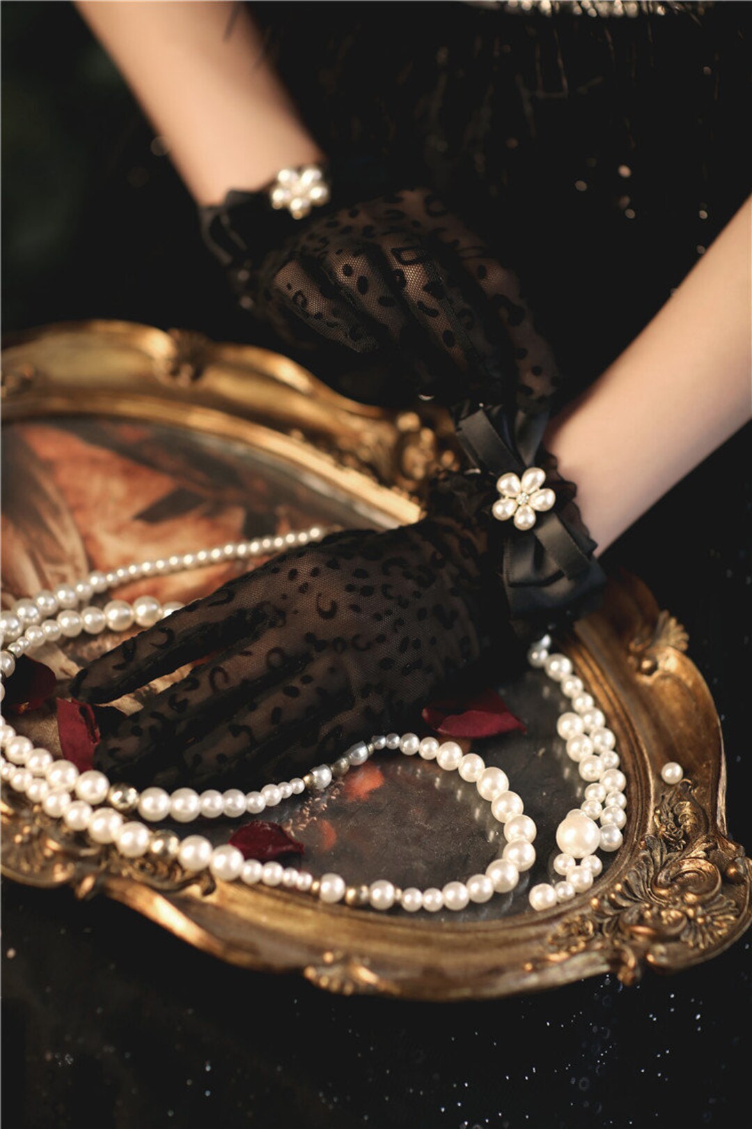 Leopard Black Pearl Gloves Transparent Gloves Trendy Opera Etsy