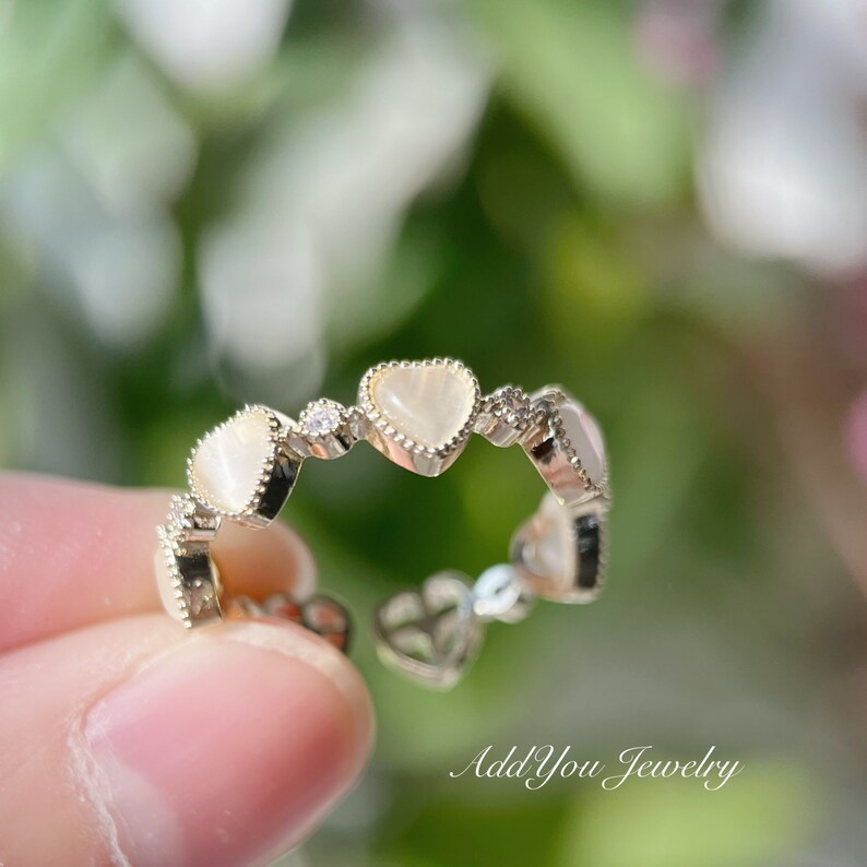 Pink Cats Eye Stone Heart Ring Adjustable Simulated Moonstone Etsy