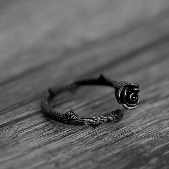 Buy Rose Ring, Black Rose Ring, Black Ring,adjustable Ring, Flower Ring,  Black Gold Ring,petite Ring, Cabochon Ring, Filigree Ring, Friend Gift  Online in India - Etsy