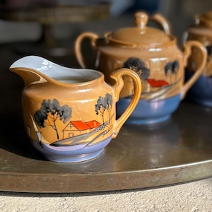 Vintage Hand Painted Lusterware Creamer & Sugar Set - Made in Japan, circa 1930&#39;s