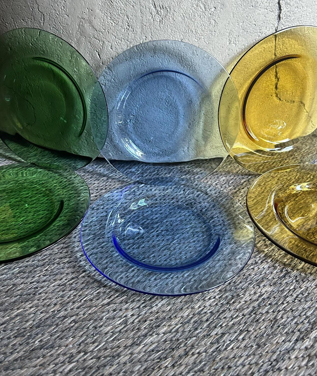 マルテイガラス　美しいグラデーション皿（青から緑）　ヴィンテージ Vintage Green Glass Dinnerware Set - Etsy