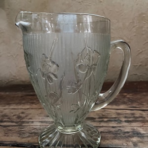 Jeanette Iris & Herringbone Depression Glass Footed Pitcher