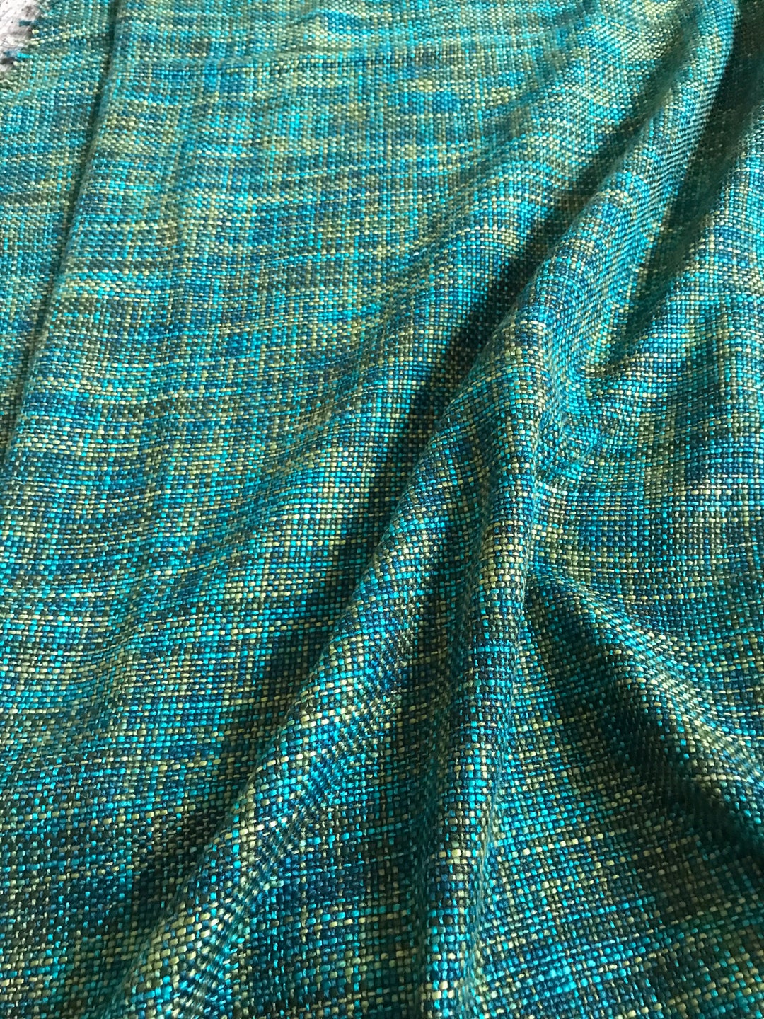 Hand Woven Teal Olive Fabric Etsy