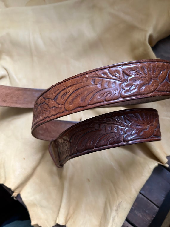 Vintage Cowhide Tooled Leather Belt