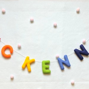 Guirnalda de nombres de fieltro, guirnalda de nombres de cumpleaños, decoración de pared para niños * Hasta 8 letras * ¡Elige tus propios colores!