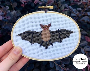 Pattern Little Brown Bat Cross Stitch | Modern Easy Cross Stitch Pattern | Halloween
