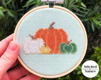 Pattern Bunte Kürbisse Kreuzstich | 4-Zoll einfaches Kreuzstichmuster | Halloween | Erntedank | Herbst