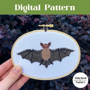 Motif petite chauve-souris brune au point de croix | Modèle de point de croix moderne et facile | Halloween