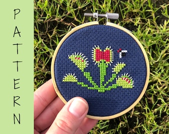 Pattern Venus Flytrap Cross Stitch | Modern Easy Cross Stitch Pattern Download