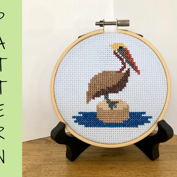 Pattern Brown Pelican Easy Cross Stitch--4 inch