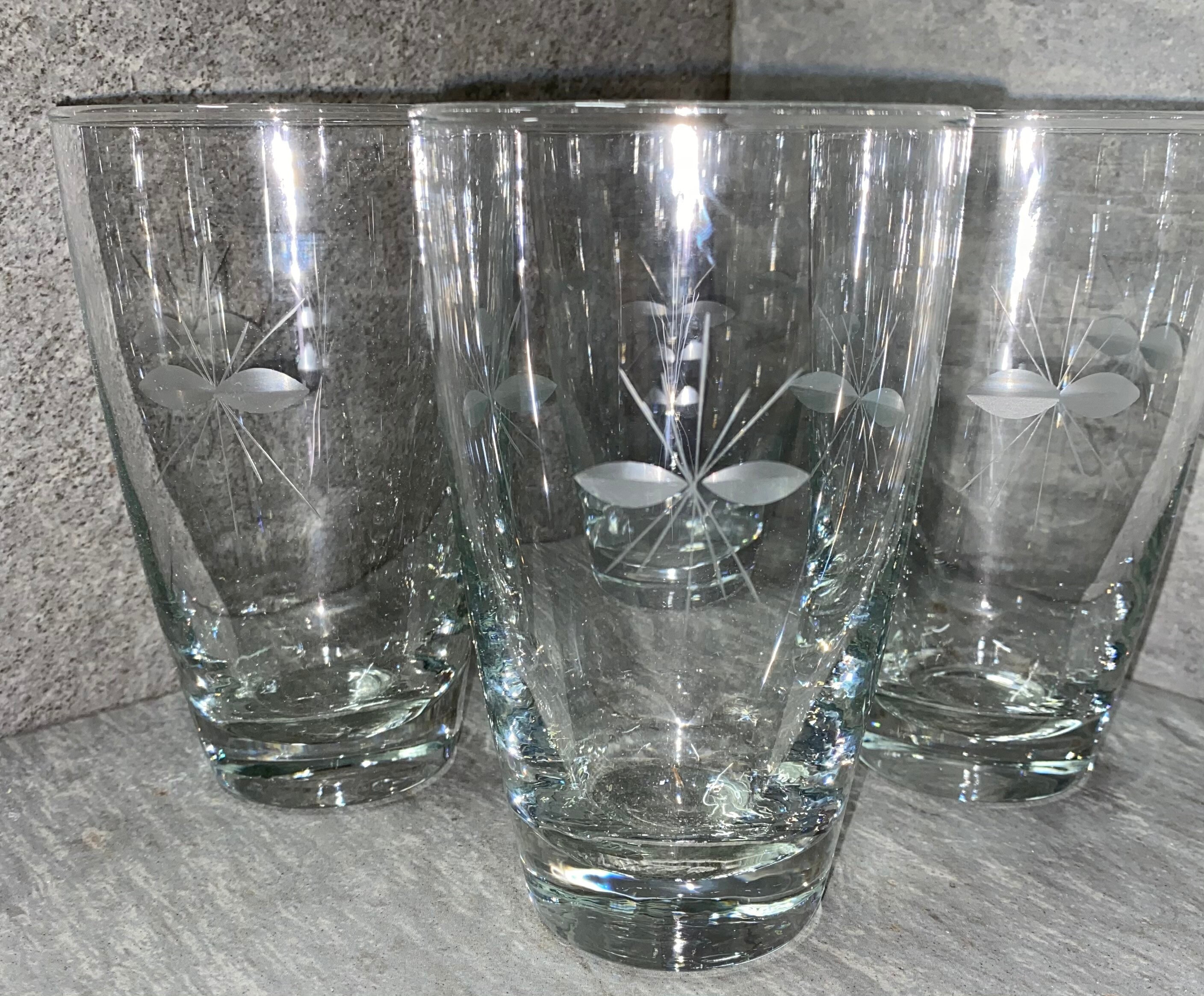Set of 4 floral etched Libbey drinking glasses Etsy