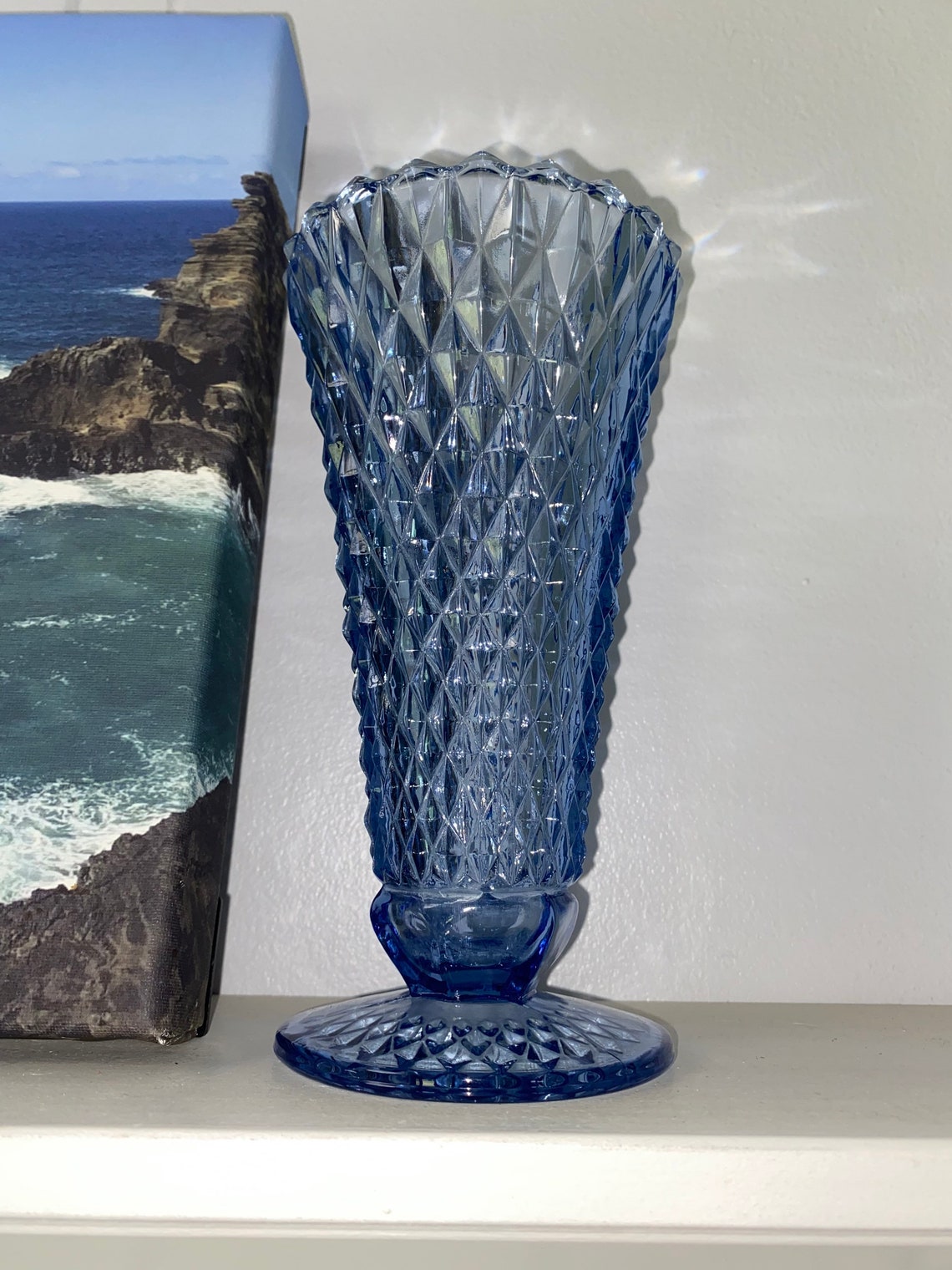Blue glass Diamond point regal flower vase | Etsy