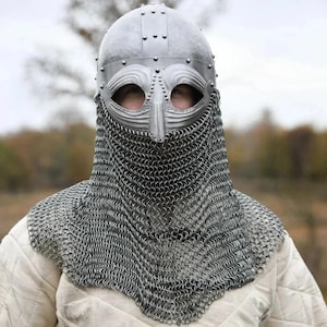 Viking Steel Helmet | Norse Warrior Battle Mask | Medieval LARP Costume Armor Helmet | Knight Viking Reenactment Helmet With Chainmail