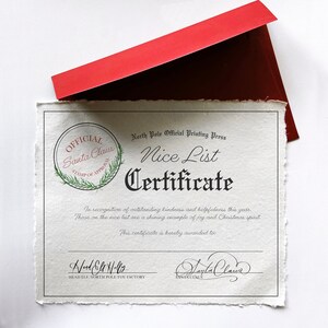Certificado de buena lista - Firmado por Papá Noel - Caligrafía personalizada escrita a mano - Regalo navideño para niños - Regalo de Navidad personalizado