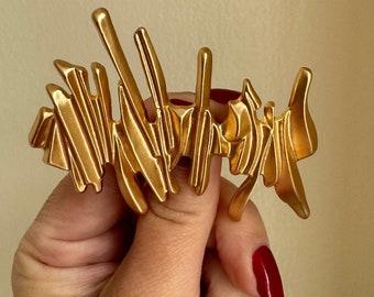 Crumpled Gold Brooch: Abstract Brutalist Art Pin