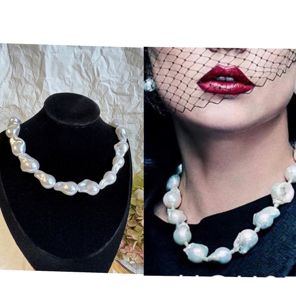 Faux pearl choker. Chunky pearl necklace. Baroque pearl choker. Trendy pearls necklace 16 inch. Gift ready packaging for her