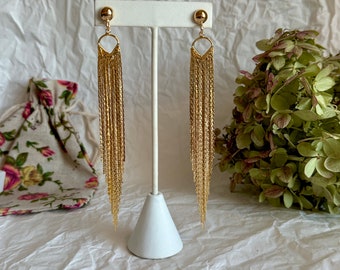 Fringe tassel earrings. Tassel studs 18K gold. Glisten earrings. Maxi 5” earrings. Long tassel studs. Trendy earrings. Gift ready packaging