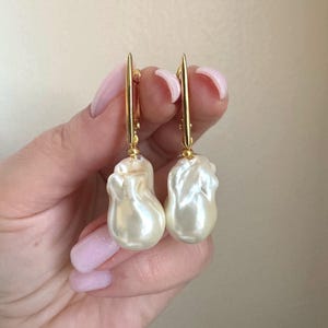 Sculptural Large Pearl Drop Earrings, Baroque Shell Pearl Earrings, Modern Statement Jewelry, Gold Pearl Earrings