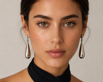 Extra Long Teardrop Silver Earrings – Statement Jewelry, Sculptural Drop Earrings, Gift for Her