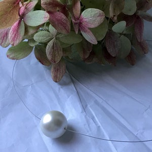 Simple pearl necklace. Large floating pearl. Pearl on invisible thread. Single pearl choker. Faux 14 mm floating pearl choker. Gift for her image 5