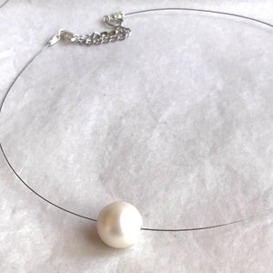 Simple pearl necklace. Large floating pearl. Pearl on invisible thread. Single pearl choker. Faux 14 mm floating pearl choker. Gift for her image 9